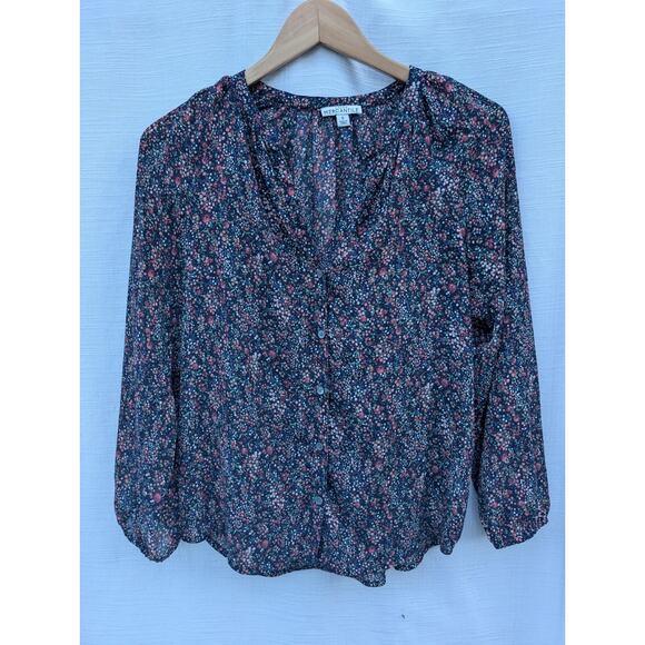 Mercantile J Crew Women's Ditsy Floral Button Up Blouse Sz Small Semi Sheer - Picture 3 of 9